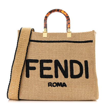 Fendi Straw Vitello King Plexiglass Woven Medium Fendi Sunshine Shopper Tote Natural Black 1 of 13