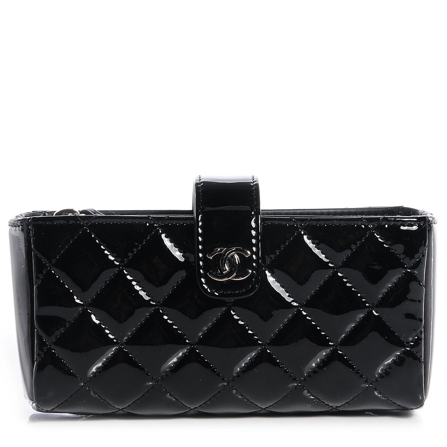 Patent Quilted Mini Phone Clutch Black