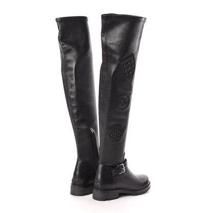 Christian Dior Stretch Lambskin Badge Knee High Boots 37 Black 4 of 6