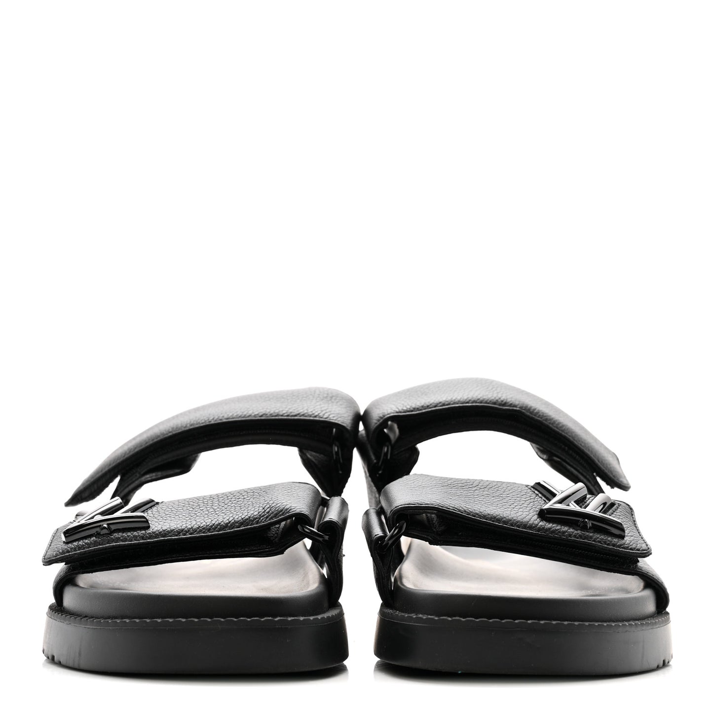 Grained Calfskin Sunset Comfort Flat Sandals 38 Black