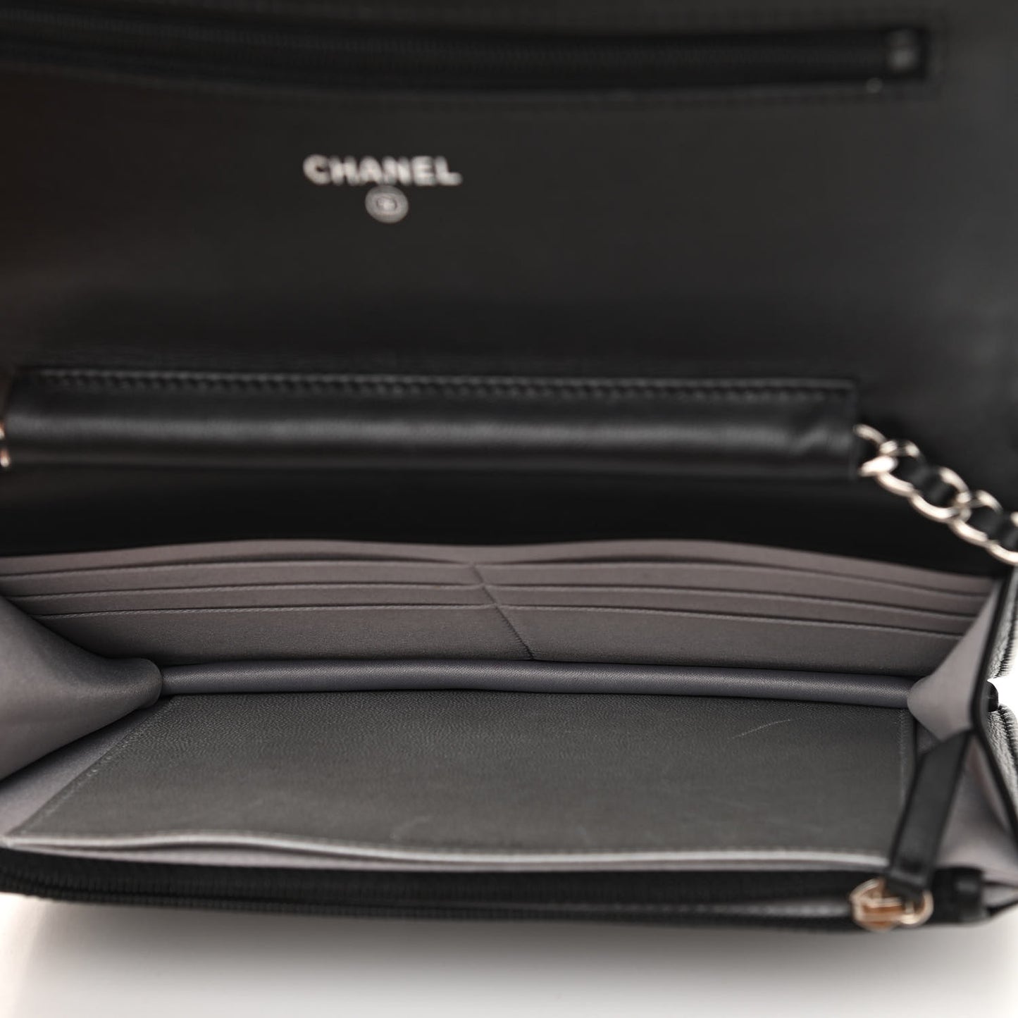 Lambskin Camellia Embossed Wallet on Chain WOC Black