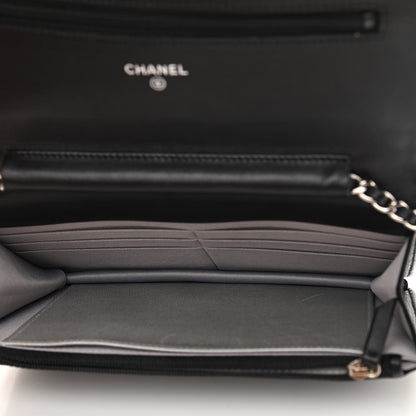 Chanel Lambskin Camellia Embossed Wallet on Chain WOC Black 8 of 14