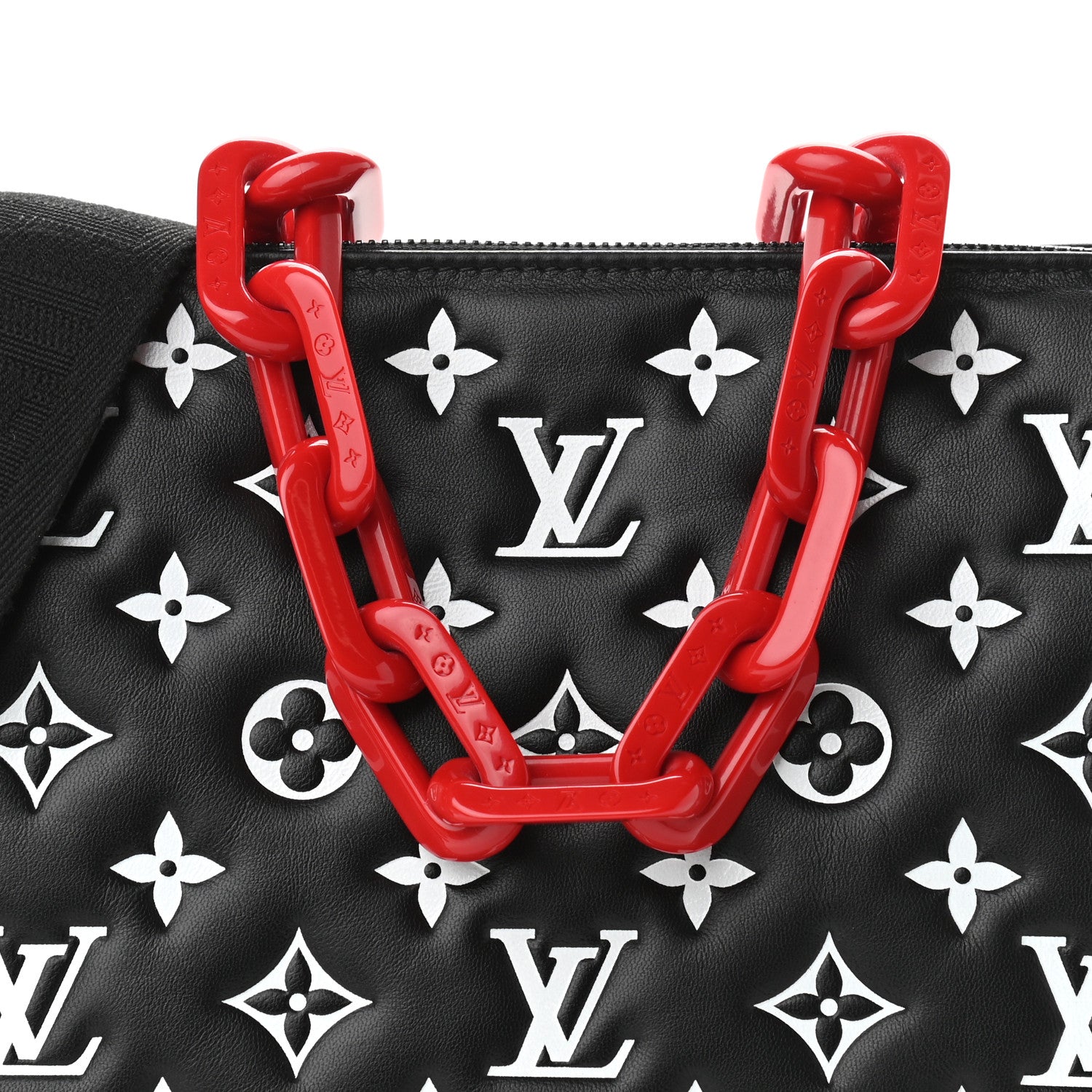 Louis Vuitton Lambskin Embossed Monogram Coussin PM Black White 6 of 9