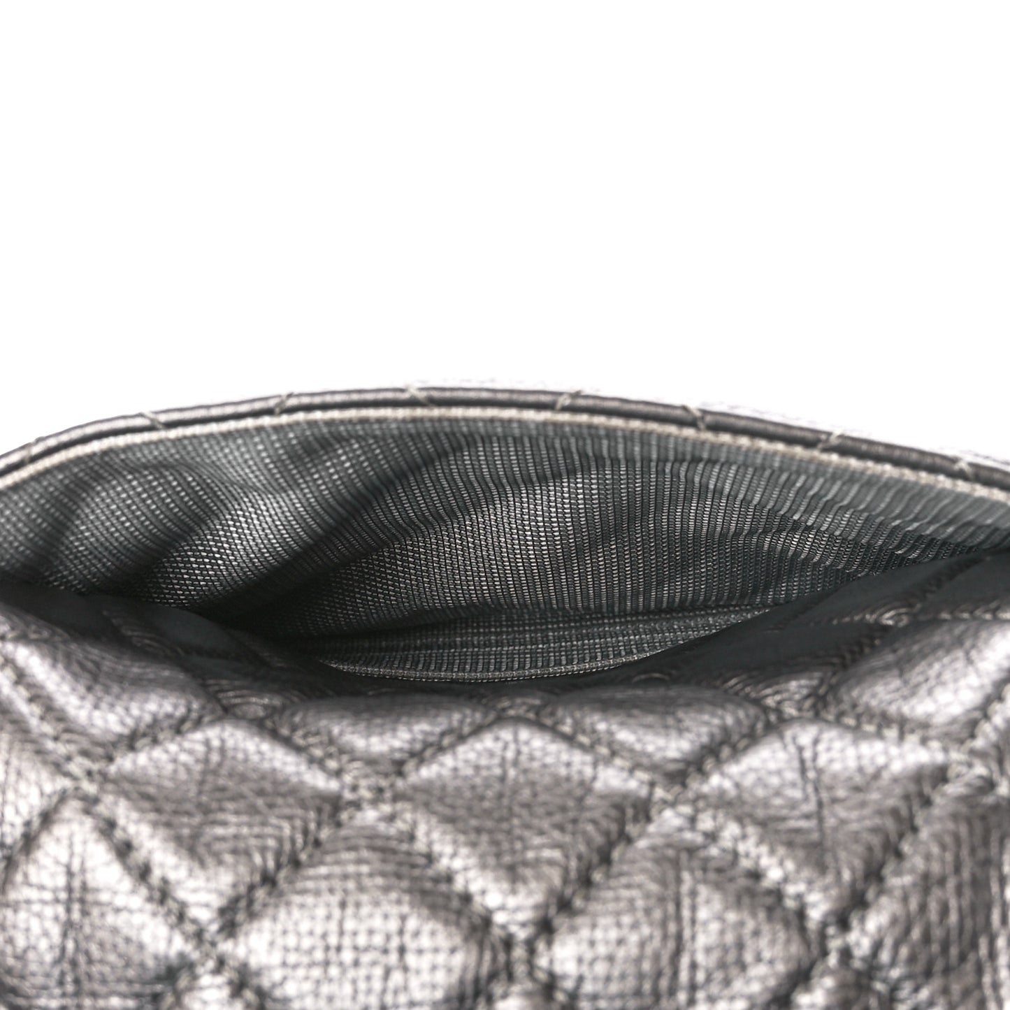 Metallic Calfskin Quilted Small XXL Travel Flap Bag Dark Silver