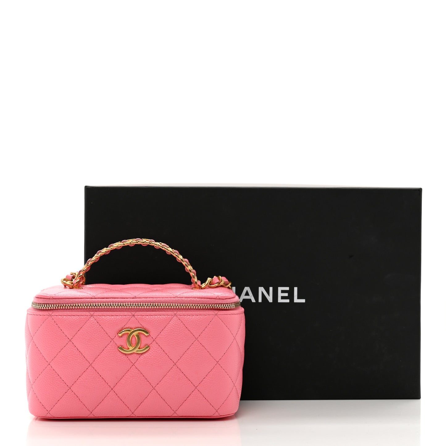 Shiny Caviar Quilted Pick Me Up Vanity Case Pink