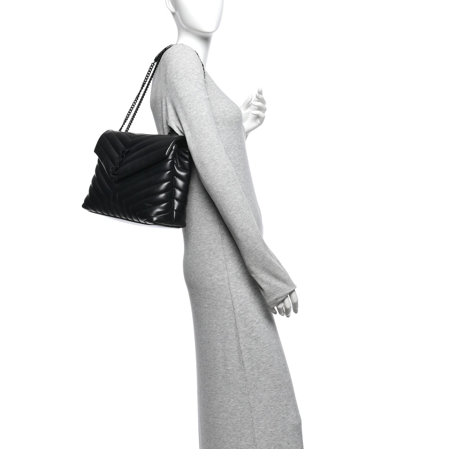 Saint Laurent Calfskin Y Quilted Monogram Monochrome Medium Loulou Chain Satchel Black 2 of 11