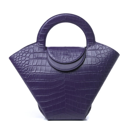 Bottega Veneta Calfskin Crocodile Embossed Doll Top Handle Bag Purple 3 of 10