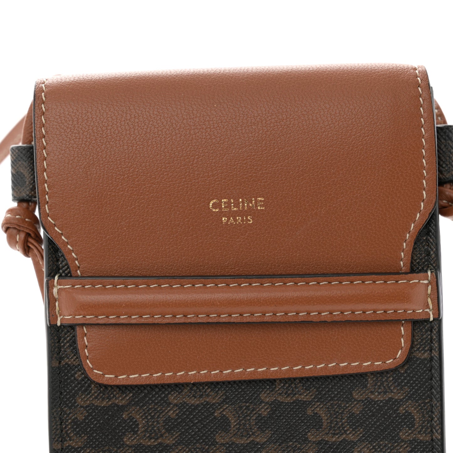 Triomphe Canvas Lambskin Phone Pouch With Flap Tan