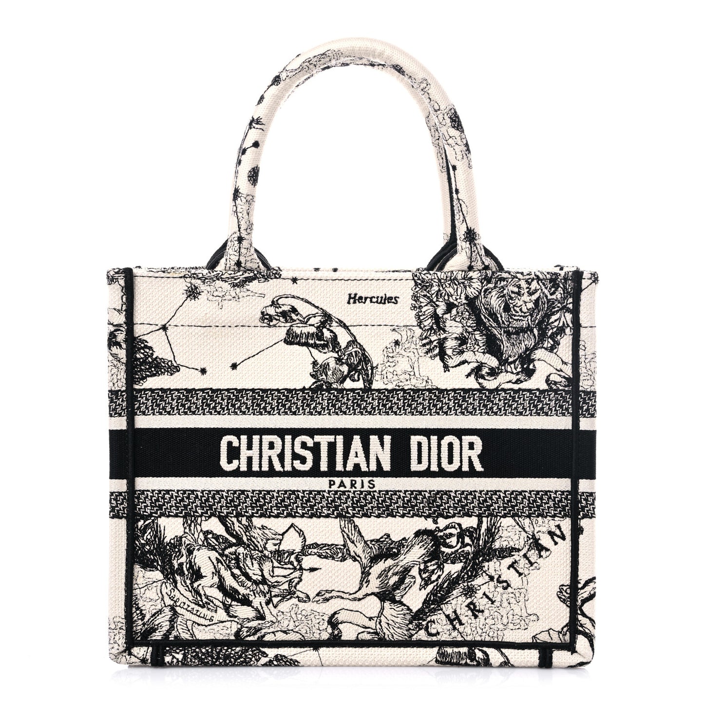 Canvas Embroidered Small Zodiac Toile De Jouy Book Tote Latte