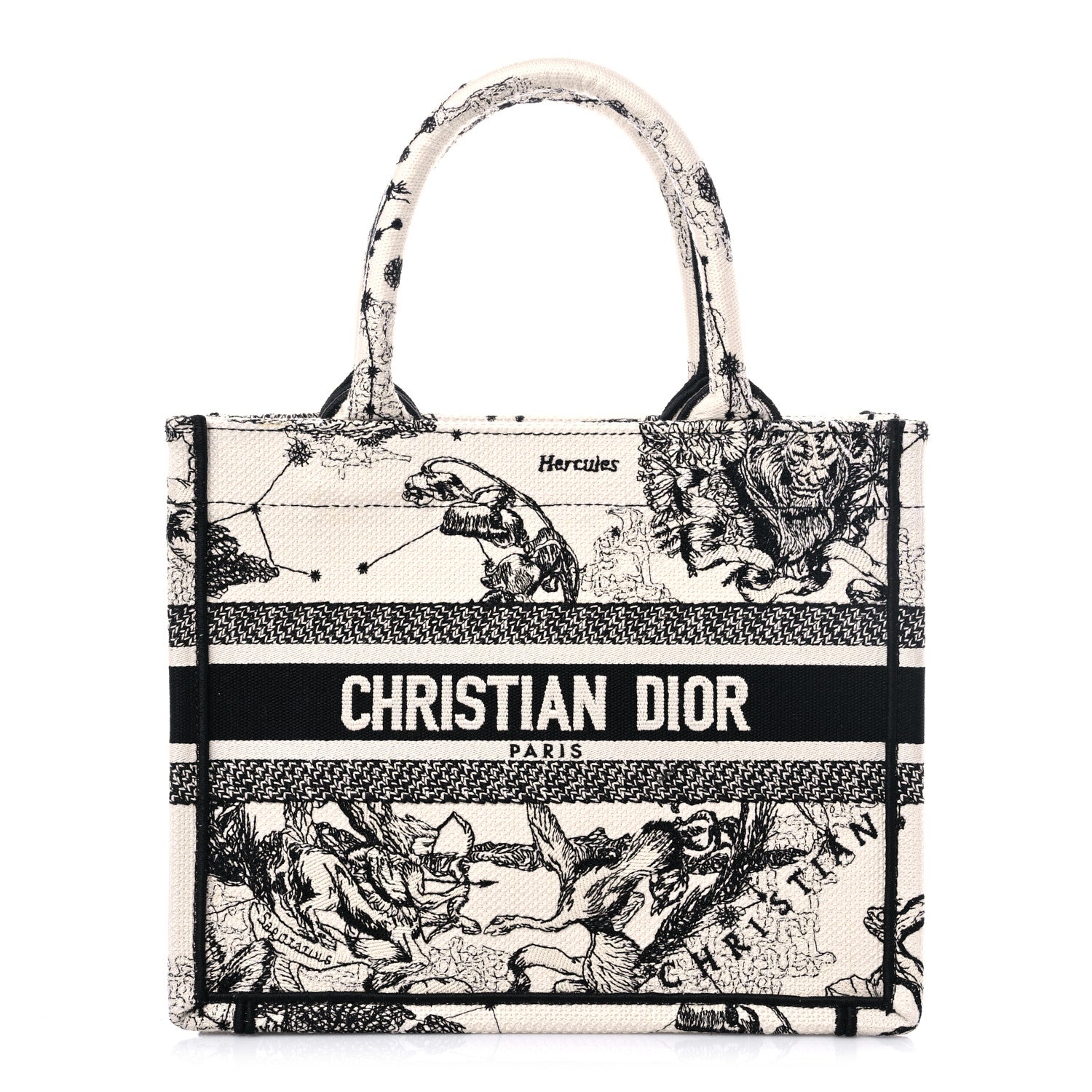 Christian Dior Canvas Embroidered Small Zodiac Toile De Jouy Book Tote Latte 1 of 7