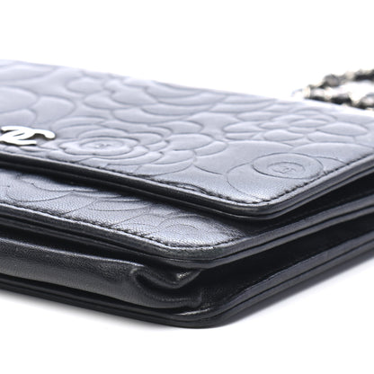 Chanel Lambskin Camellia Embossed Wallet On Chain WOC Black 9 of 9