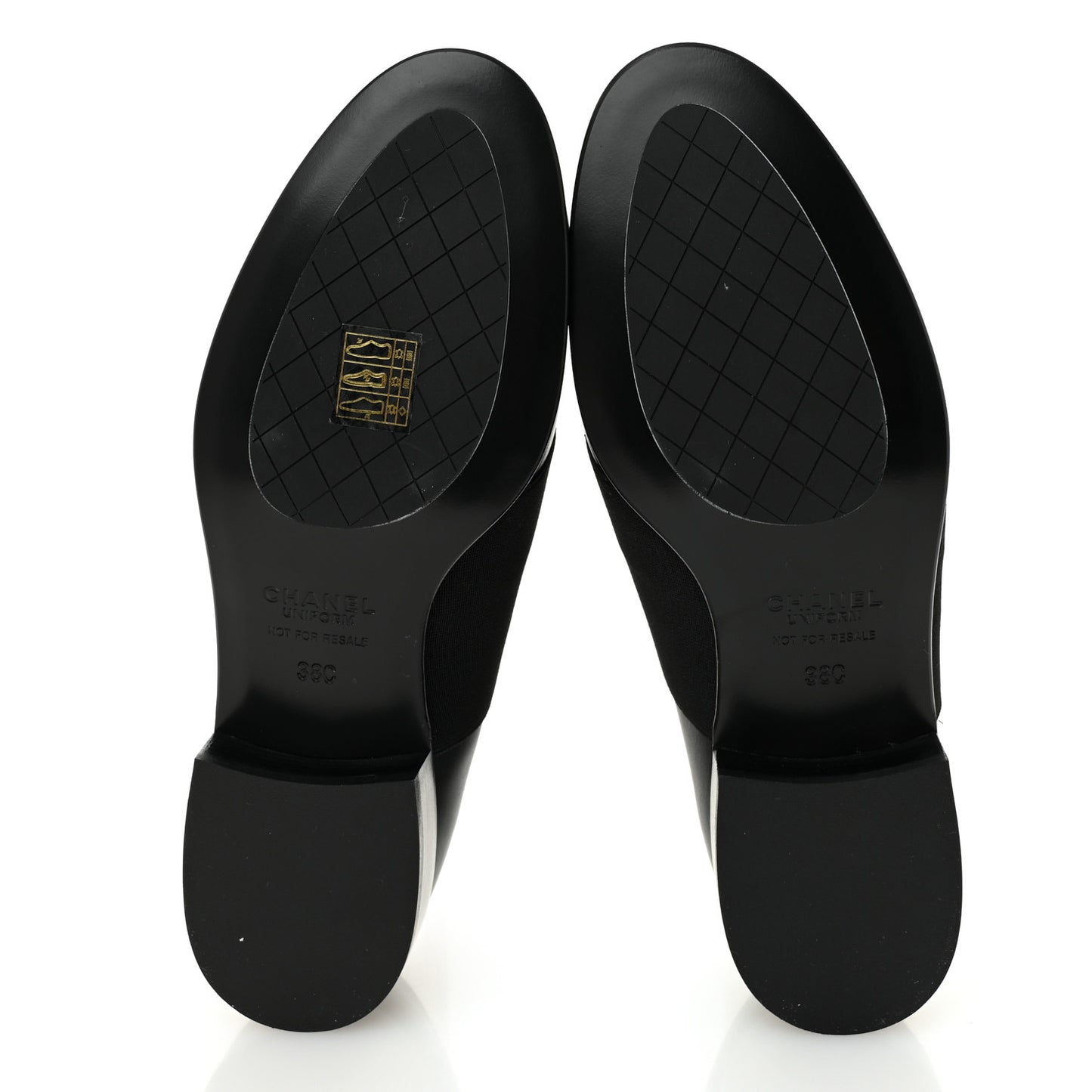 Calfskin Elastic Lace Up Cap Toe CC Loafers 38 Black