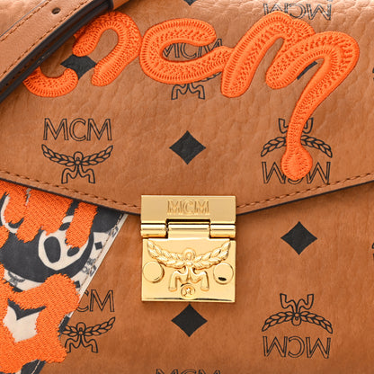 MCM Visetos Embroidered Berlin Bear Medium Millie Crossbody Bag Cognac 8 of 10