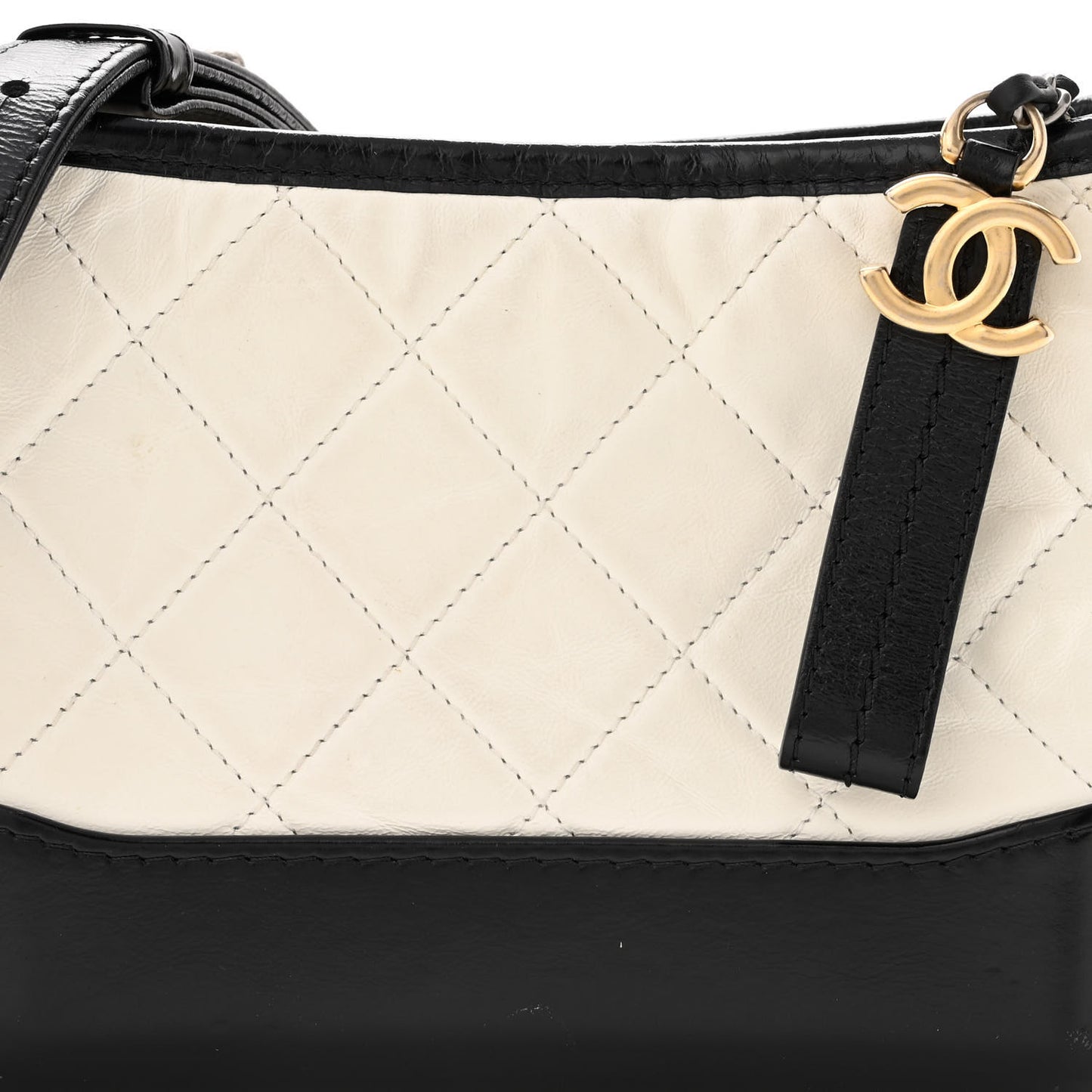 Aged Calfskin Quilted Small Gabrielle Hobo Black White