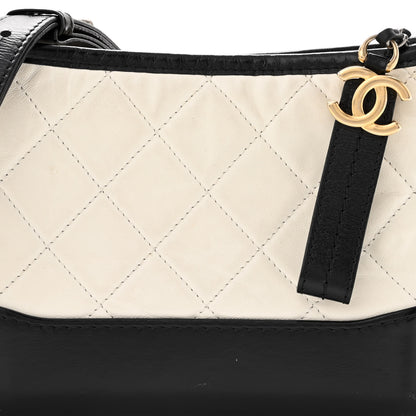 Chanel Aged Calfskin Quilted Small Gabrielle Hobo Black White 8 of 12