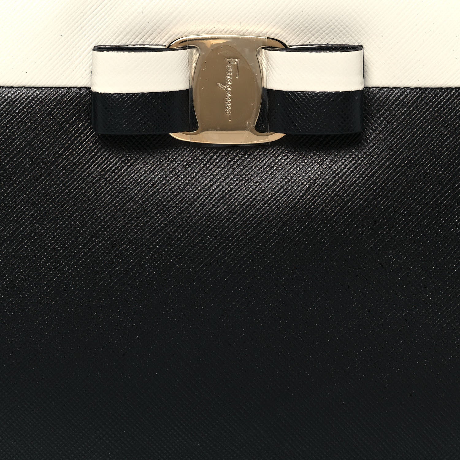 Salvatore Ferragamo Printed Calfskin Vara Bow Clutch Black White 7 of 11
