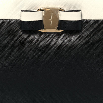 Salvatore Ferragamo Printed Calfskin Vara Bow Clutch Black White 7 of 11