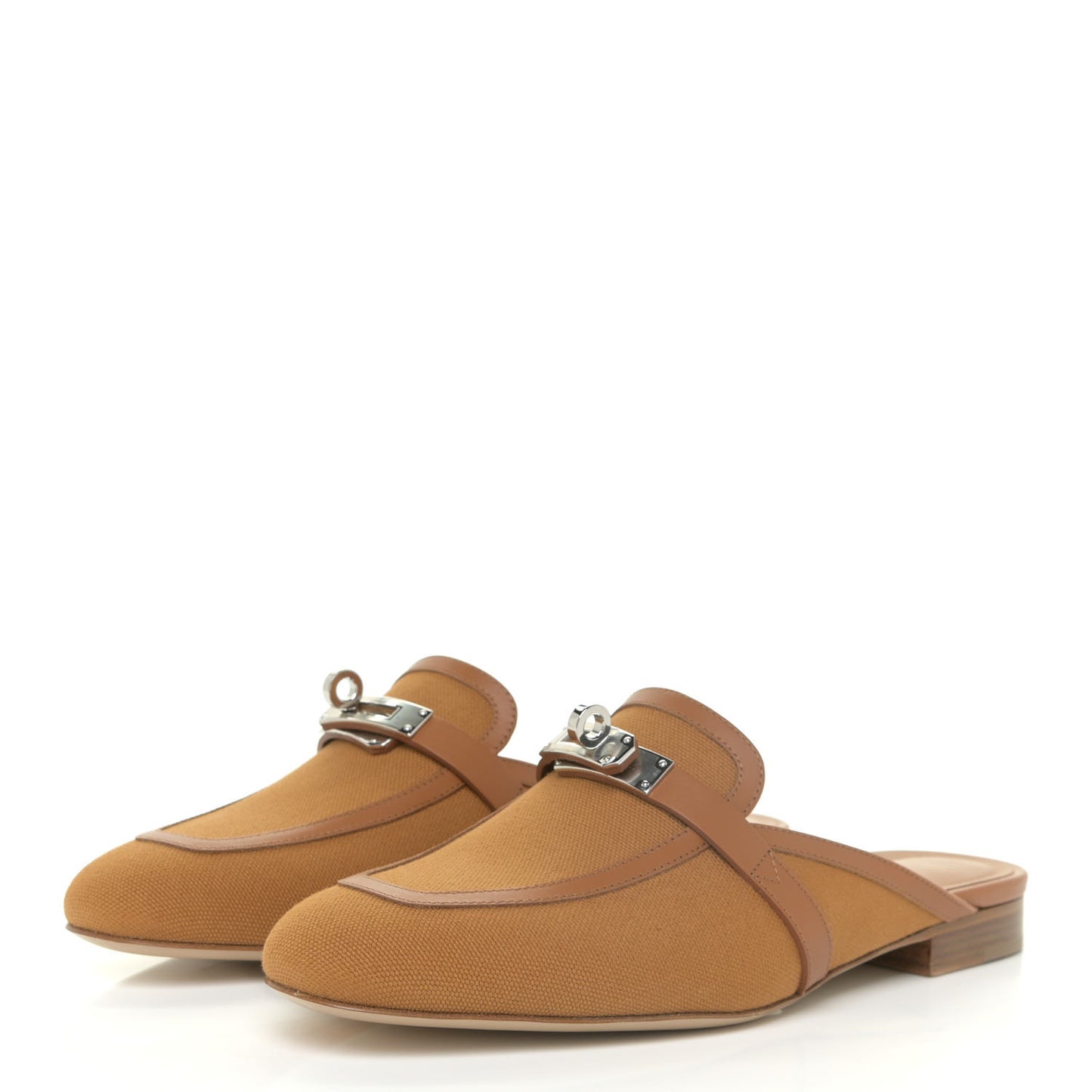 Cotton Canvas Calfskin Oz Mules 37 Naturel Beige Dore