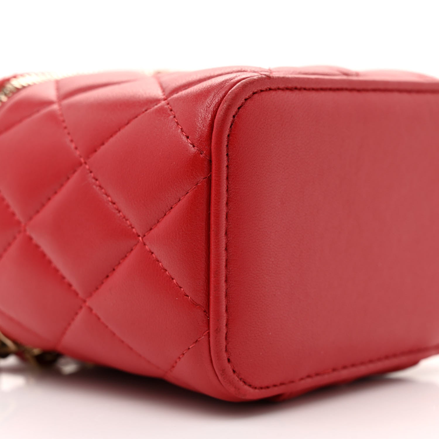 Chanel Lambskin Quilted Top Handle Mini Vanity Case With Chain Red 9 of 13