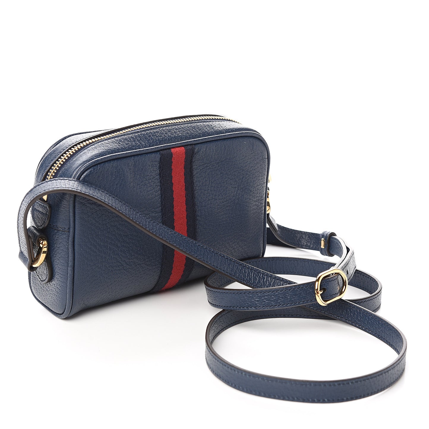 Textured Calfskin Web Mini Ophidia Shoulder Bag Blue Agata