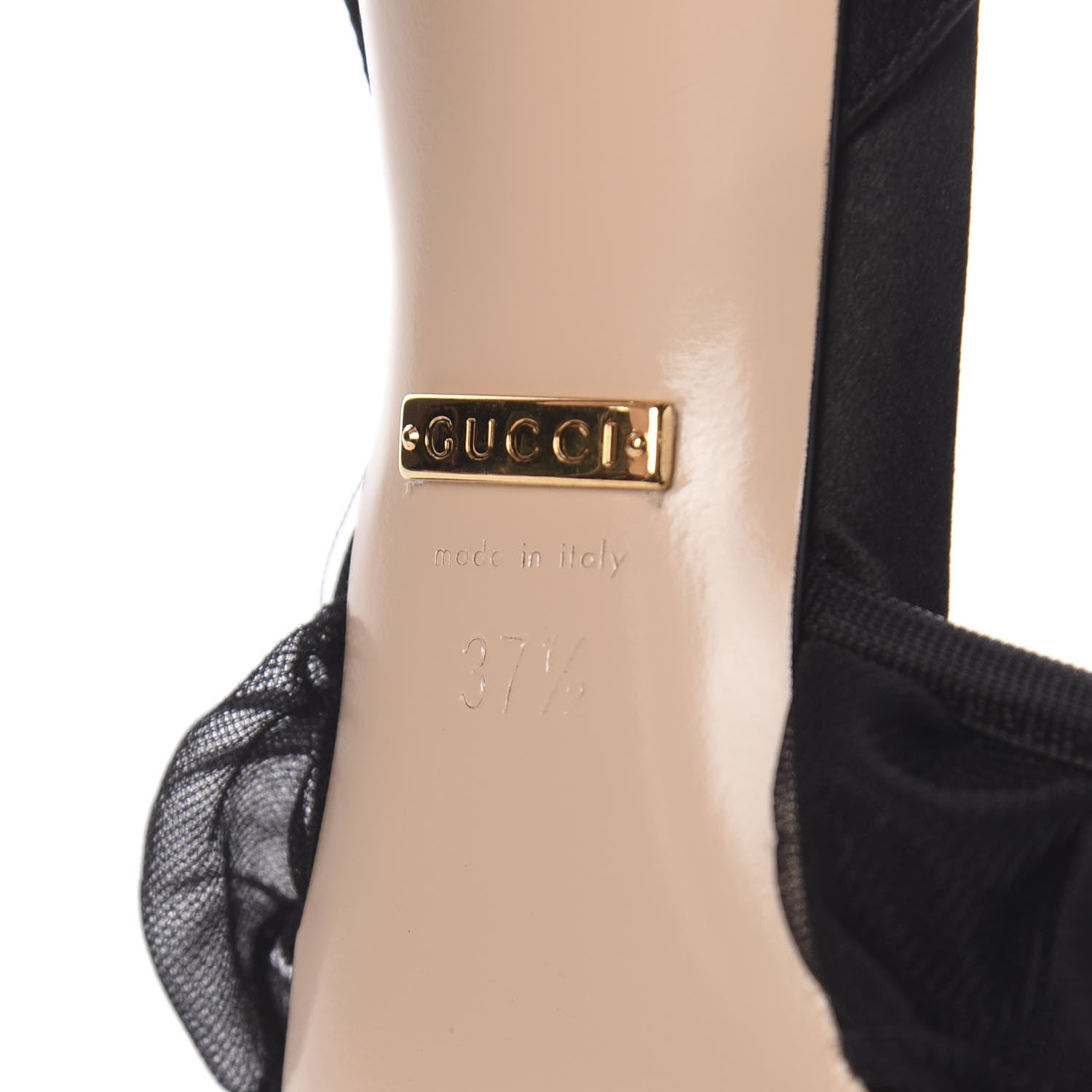 Gucci Tulle Ruffle Mid Heel Slingback Sandals 37.5 Black 8 of 10