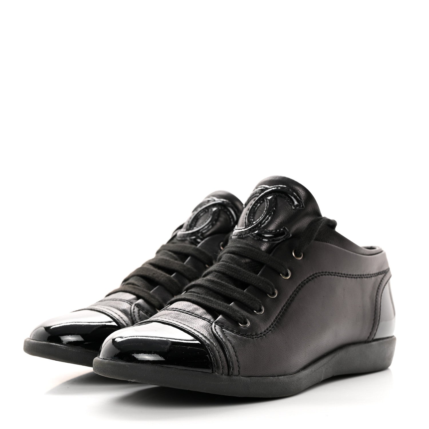 Chanel Lambskin Patent Cap Toe CC Sneakers 36 Black 3 of 18