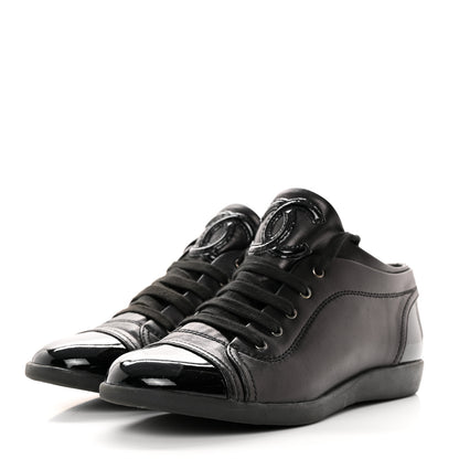 Chanel Lambskin Patent Cap Toe CC Sneakers 36 Black 3 of 18