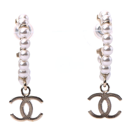 Chanel Pearl Charms CC Hoop Earrings Gold 1 of 4