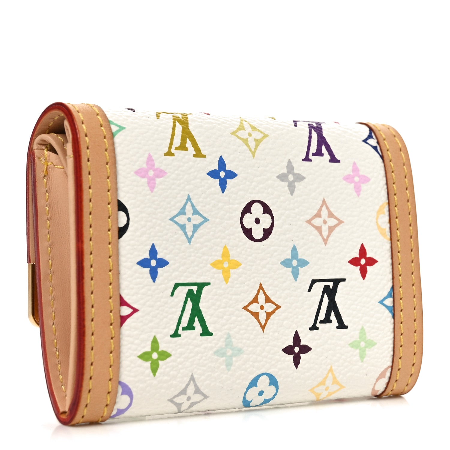 Louis Vuitton Monogram Multicolor Porte-Monnaie Plat Coin Purse White 3 of 6