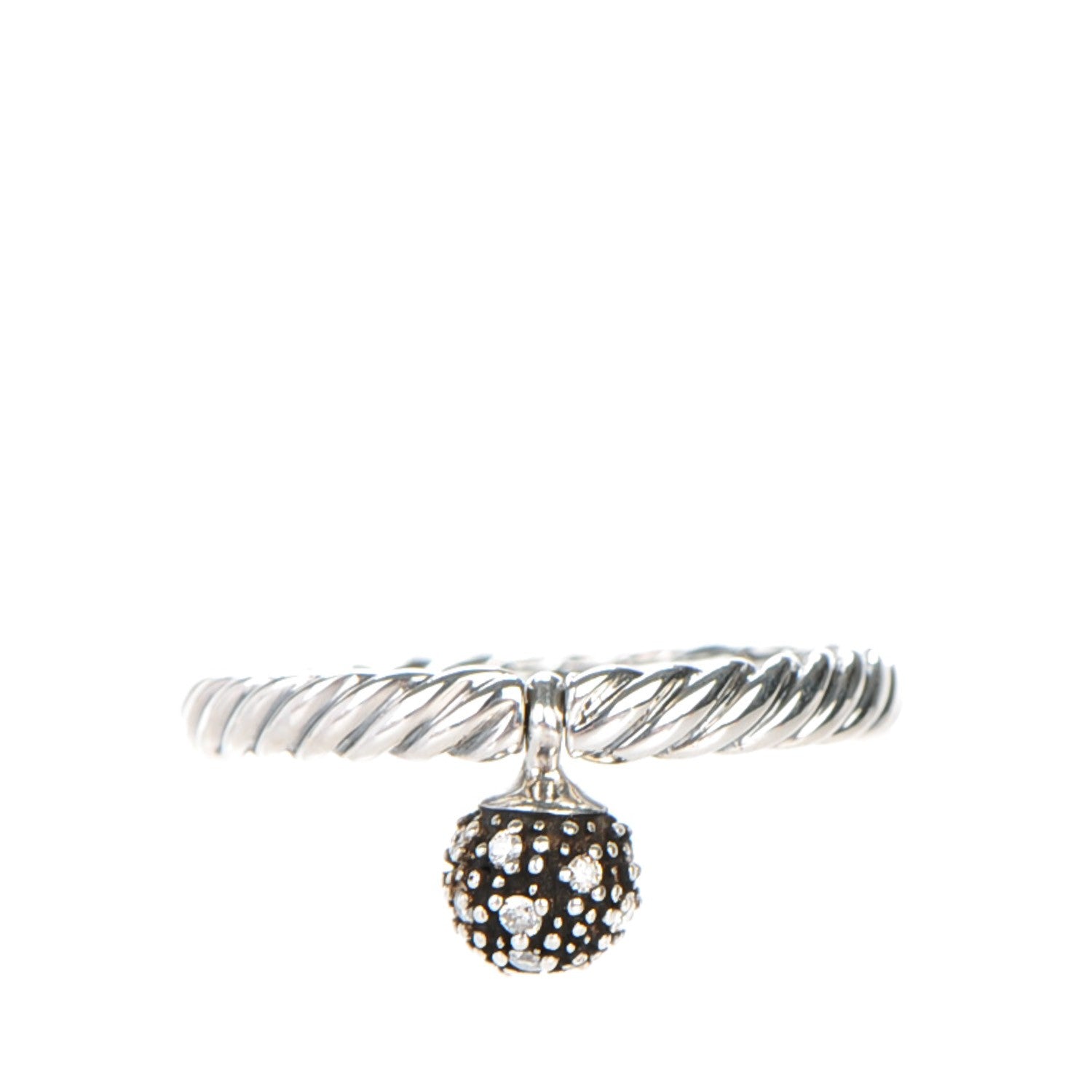 David Yurman Sterling Silver Pave Diamond 6mm Element Ball Ring 50 5.5 1 of 5