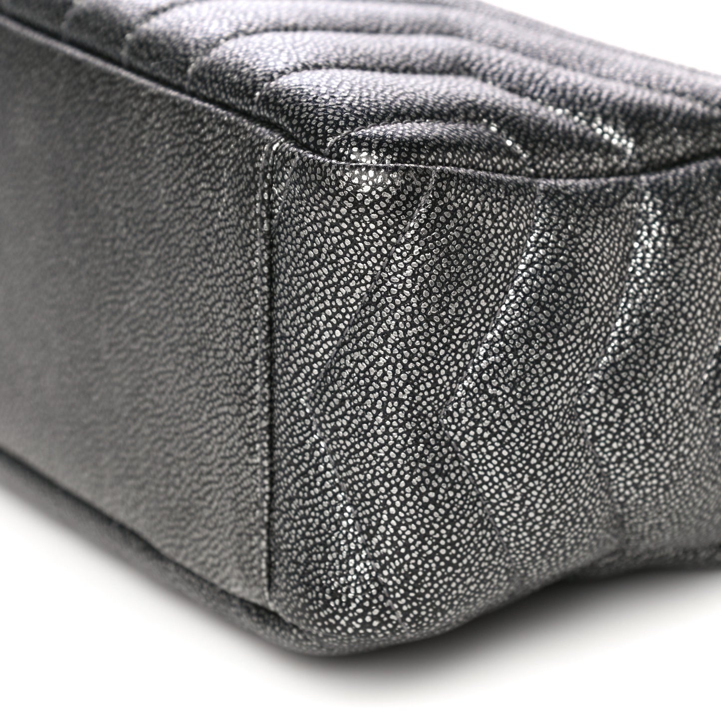 Metallic Grain De Poudre Y Quilted Monogram Small Loulou Bowling Bag Gun Metal