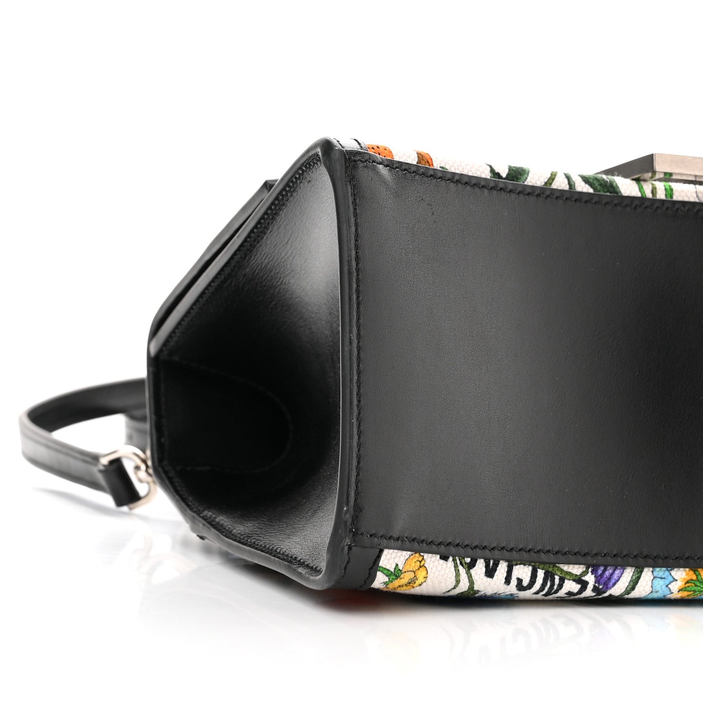 X GUCCI Canvas Boarded Plutone Calfskin Flora Logo Print Small Hourglass Top Handle Bag White Multicolor Black