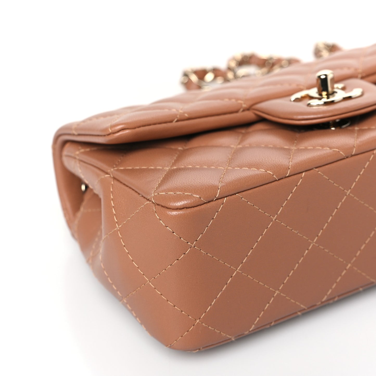 Lambskin Quilted Mini Rectangular Flap Brown