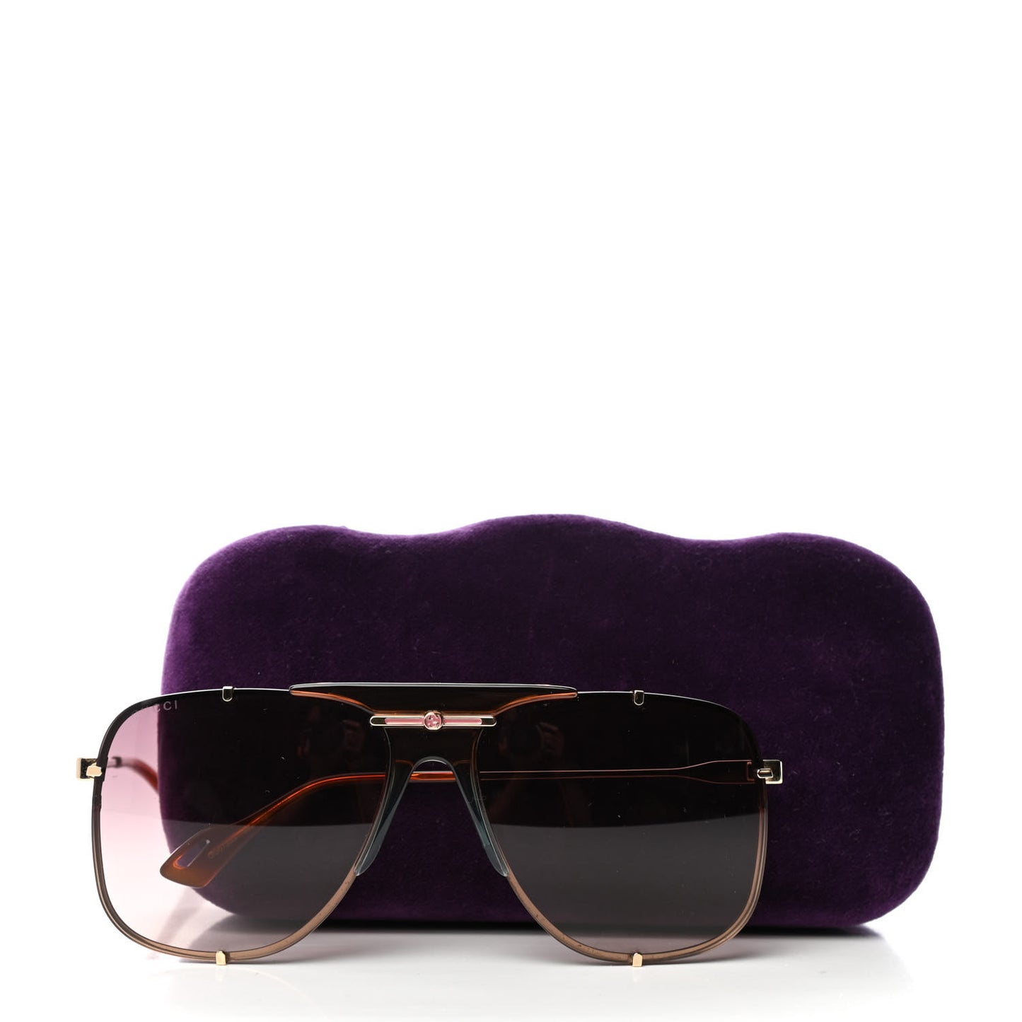 Metal Square Frame Sunglasses GG0739S Brown