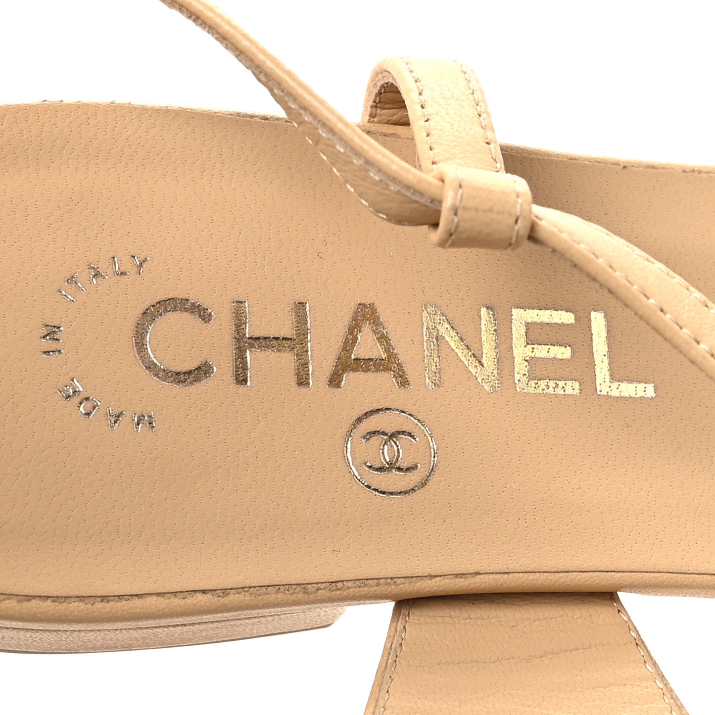 Lambskin CC Flat Sandals 37 Beige