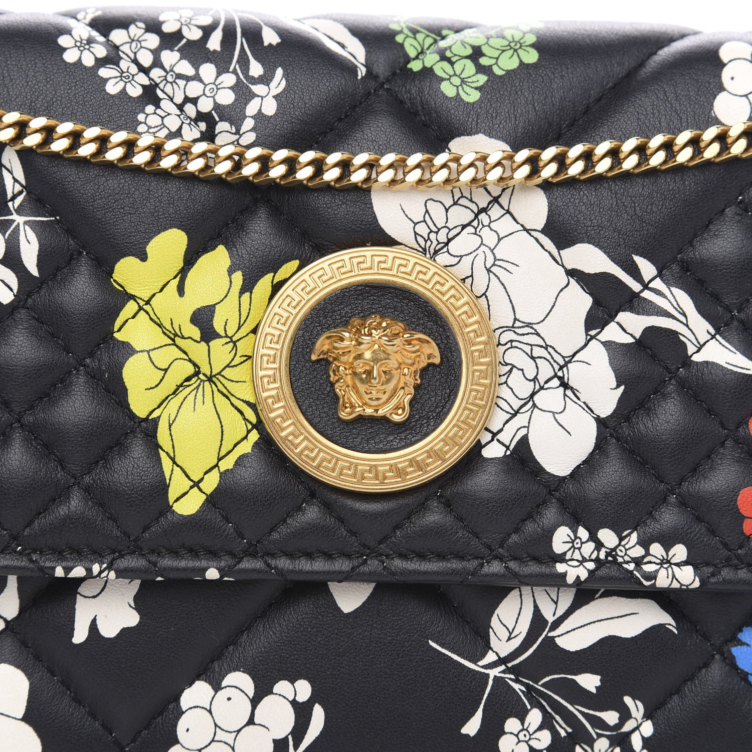 Versace Calfskin Icon Bouquet Quilted Wallet On Chain Crossbody Black 7 of 11