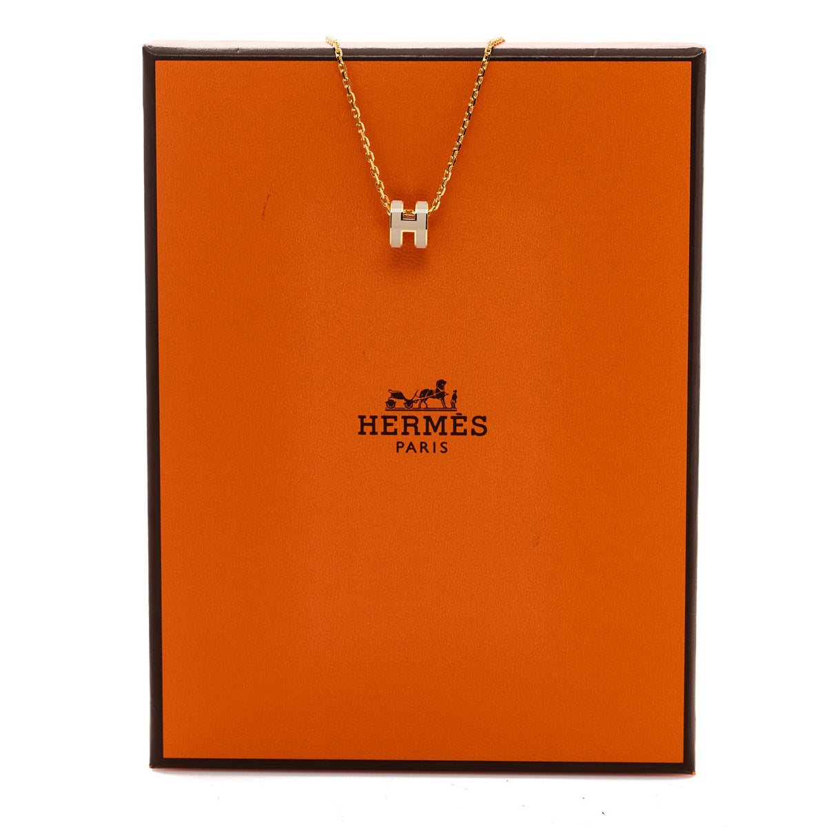 Hermes Lacquered Gold Mini Pop H Pendant Necklace Marron Glace 6 of 6