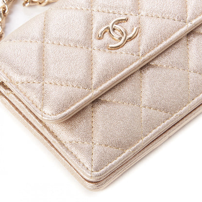Chanel Metallic Lambskin Quilted Camellia Card Holder On Chain Gold 5 of 10