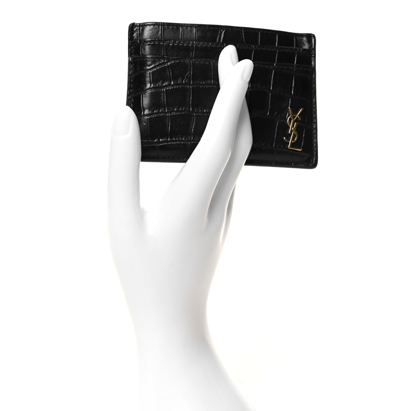 Calfskin Crocodile Embossed Monogram Tiny Cassandra Credit Card Case Black