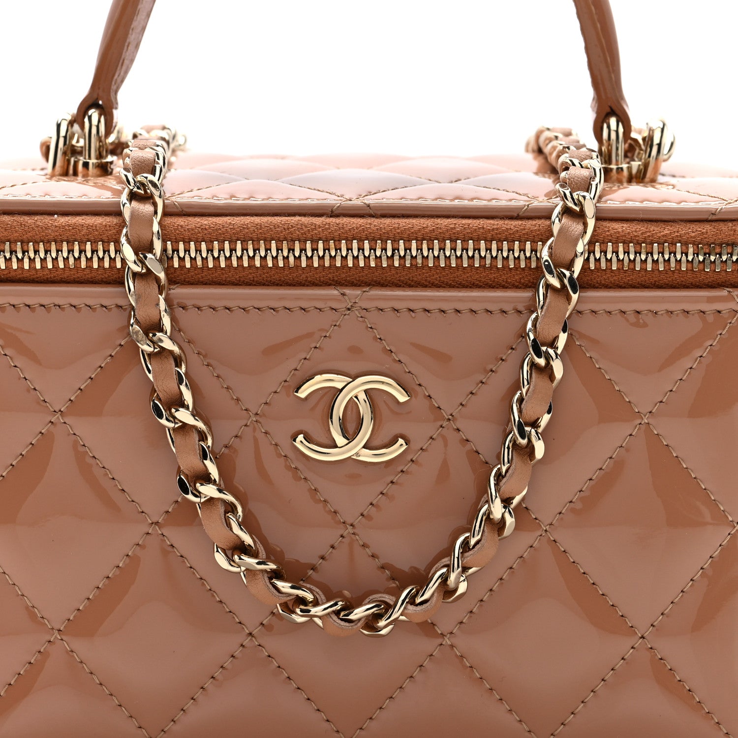 Chanel Patent Quilted Quilted Small Top Handle Vanity Case With Chain Dark Beige 9 of 11