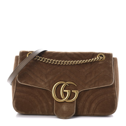 Gucci Velvet Matelasse Medium GG Marmont Shoulder Bag Taupe 1 of 13