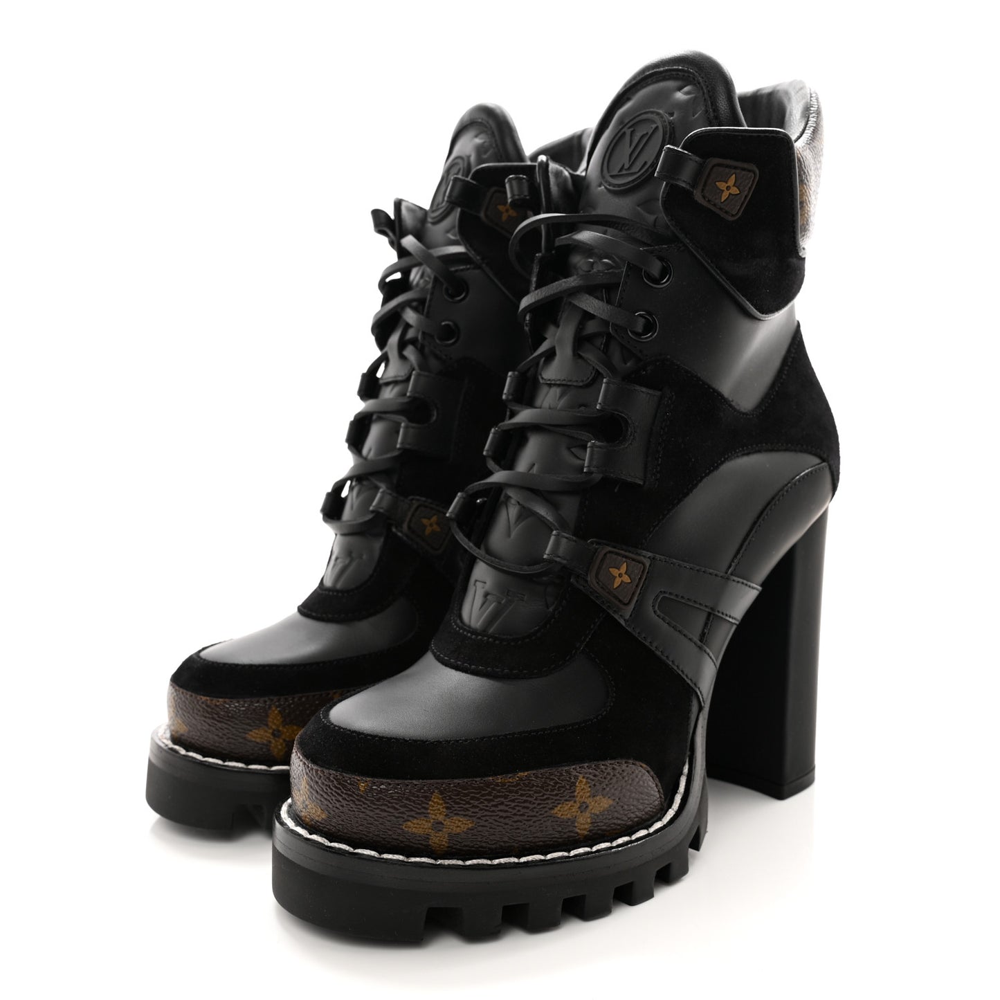 Suede Calfskin Monogram Star Trail Ankle Boots 37 Black