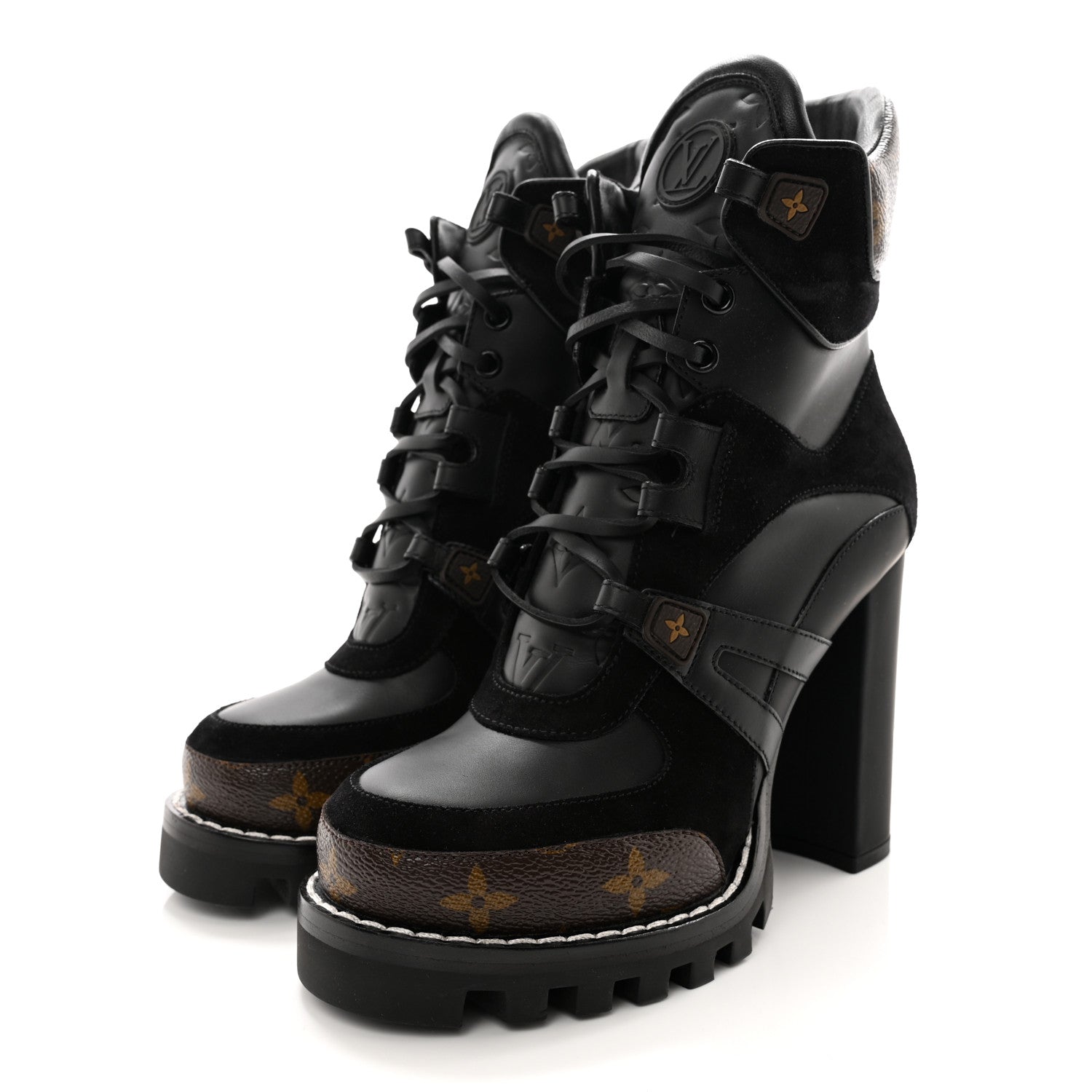 Louis Vuitton Suede Calfskin Monogram Star Trail Ankle Boots 37 Black 3 of 9