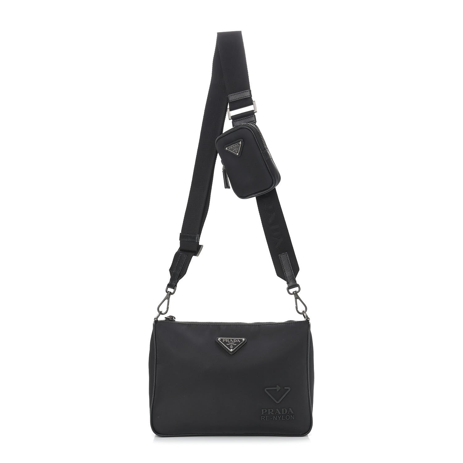 Prada Re-Nylon Saffiano Pocket Zippered Shoulder Bag Black 1 of 14