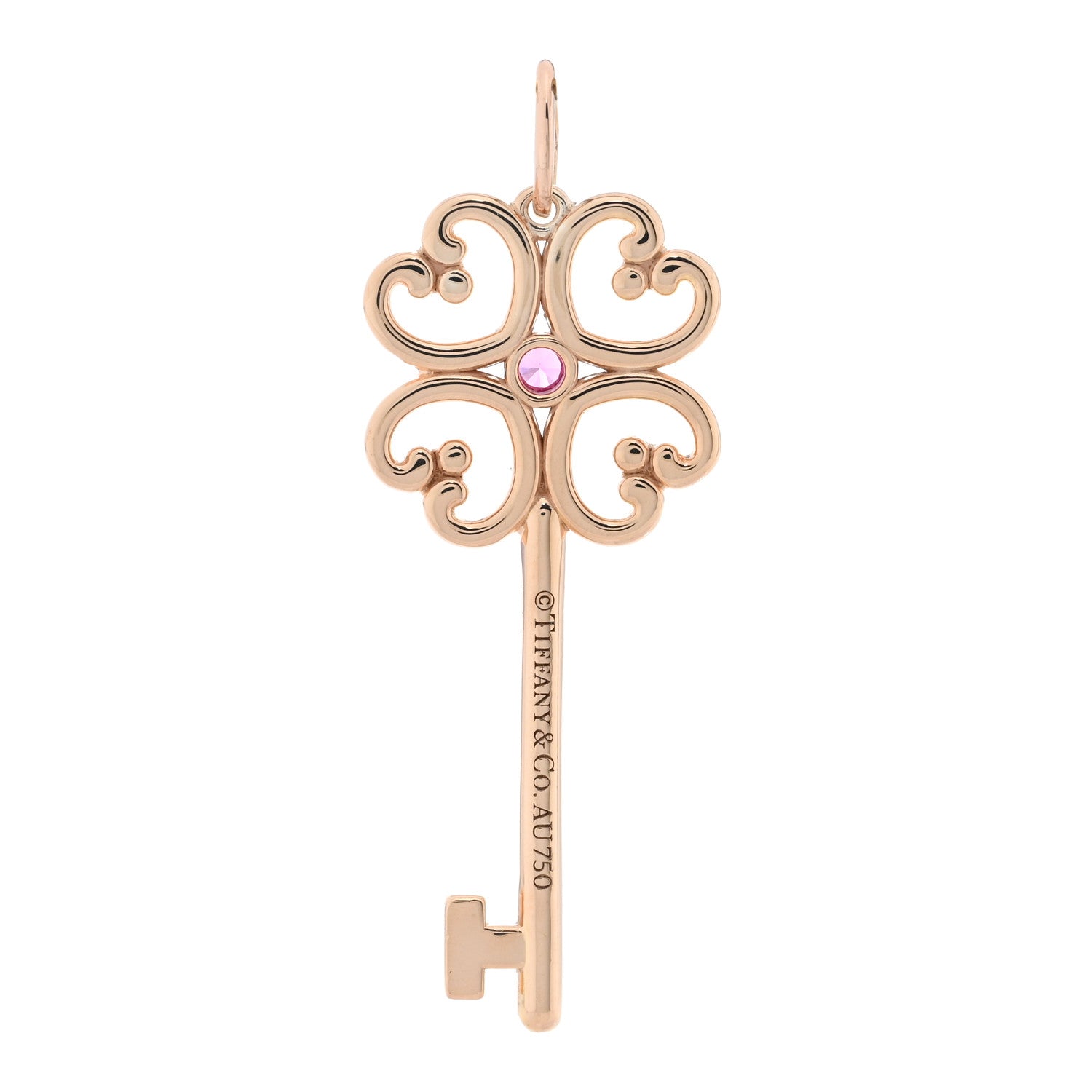 Tiffany 18K Rose Gold Pink Sapphire Quatra Key Pendant 3 of 4