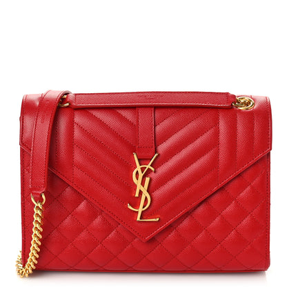 Saint Laurent Grain De Poudre Textured Mixed Matelasse Triquilt Medium Monogram Satchel New Red 1 of 8