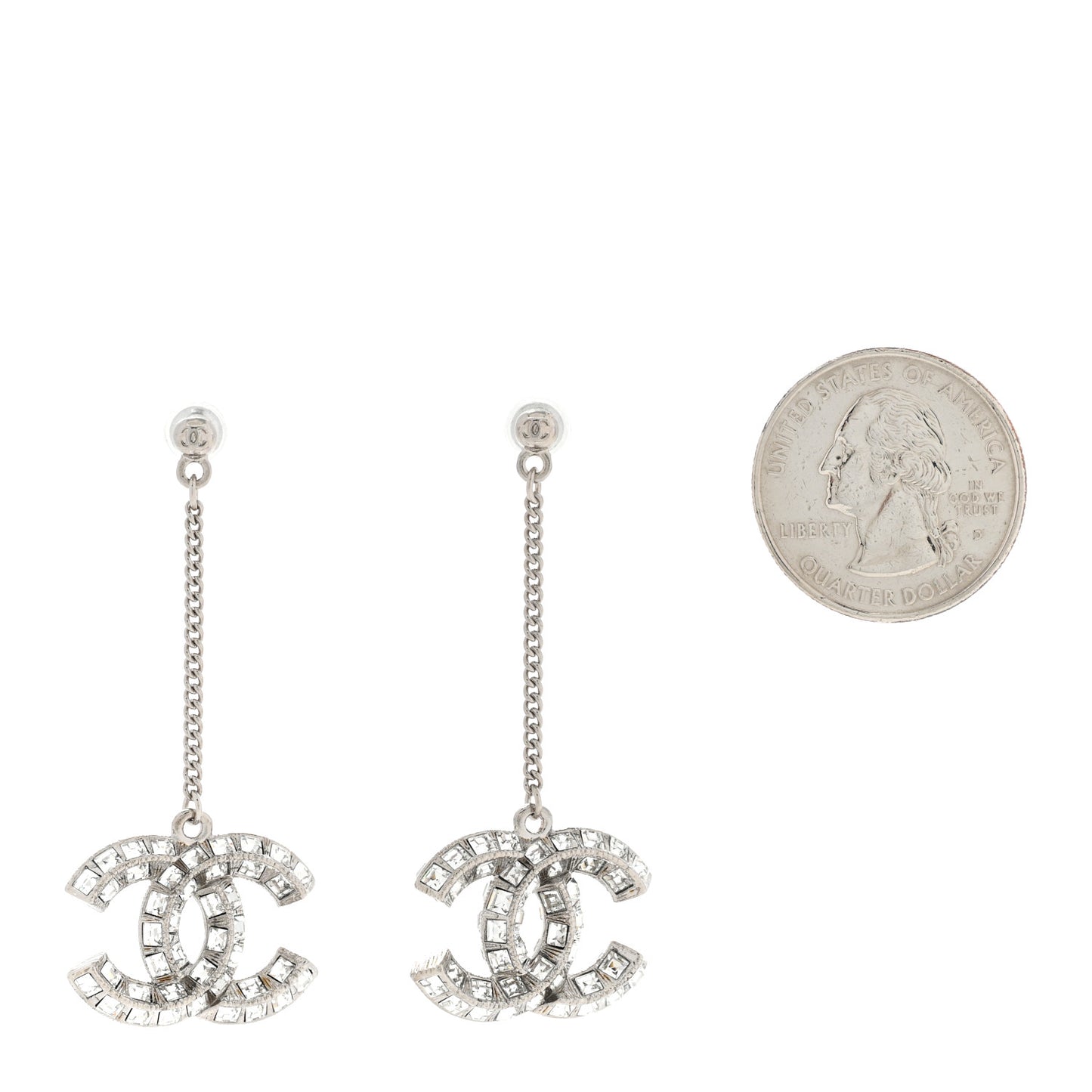 Baguette Crystal CC Drop Earrings Silver