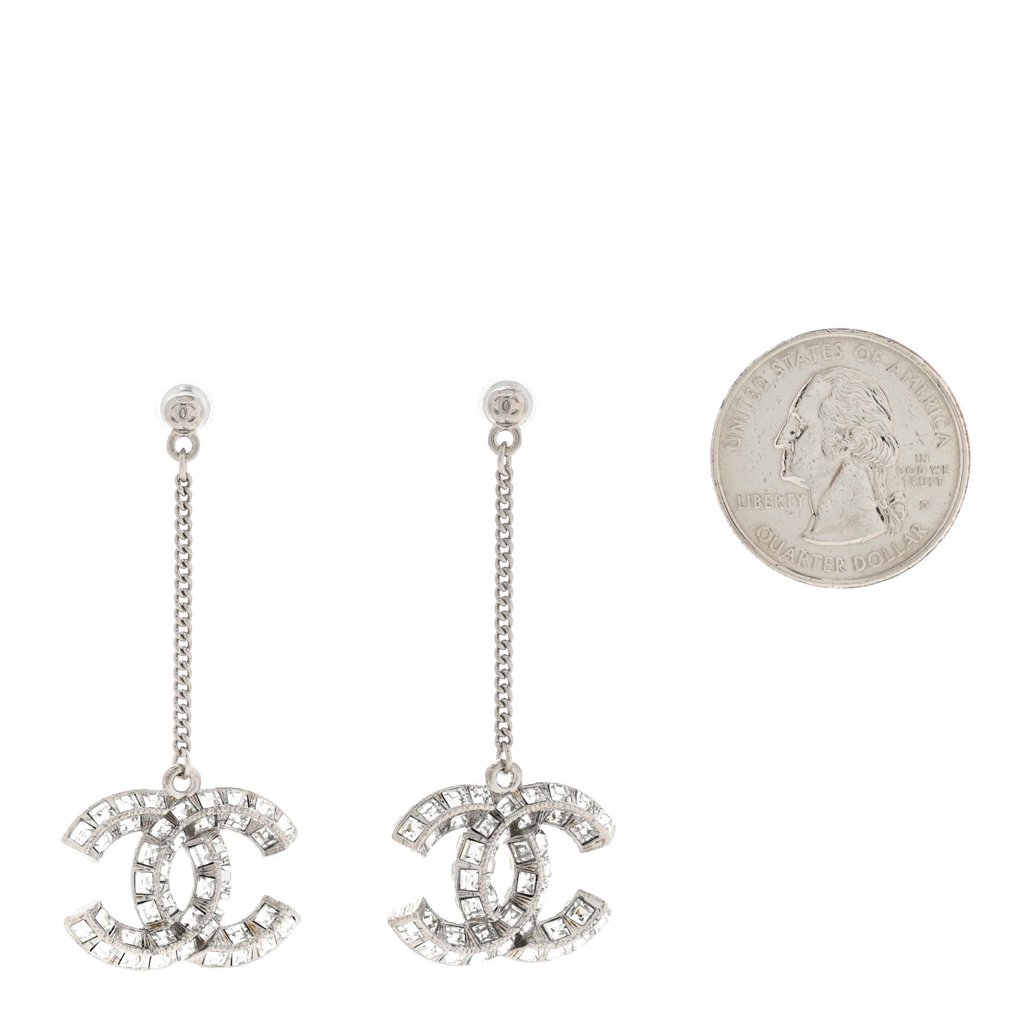 Chanel Baguette Crystal CC Drop Earrings Silver 2 of 4