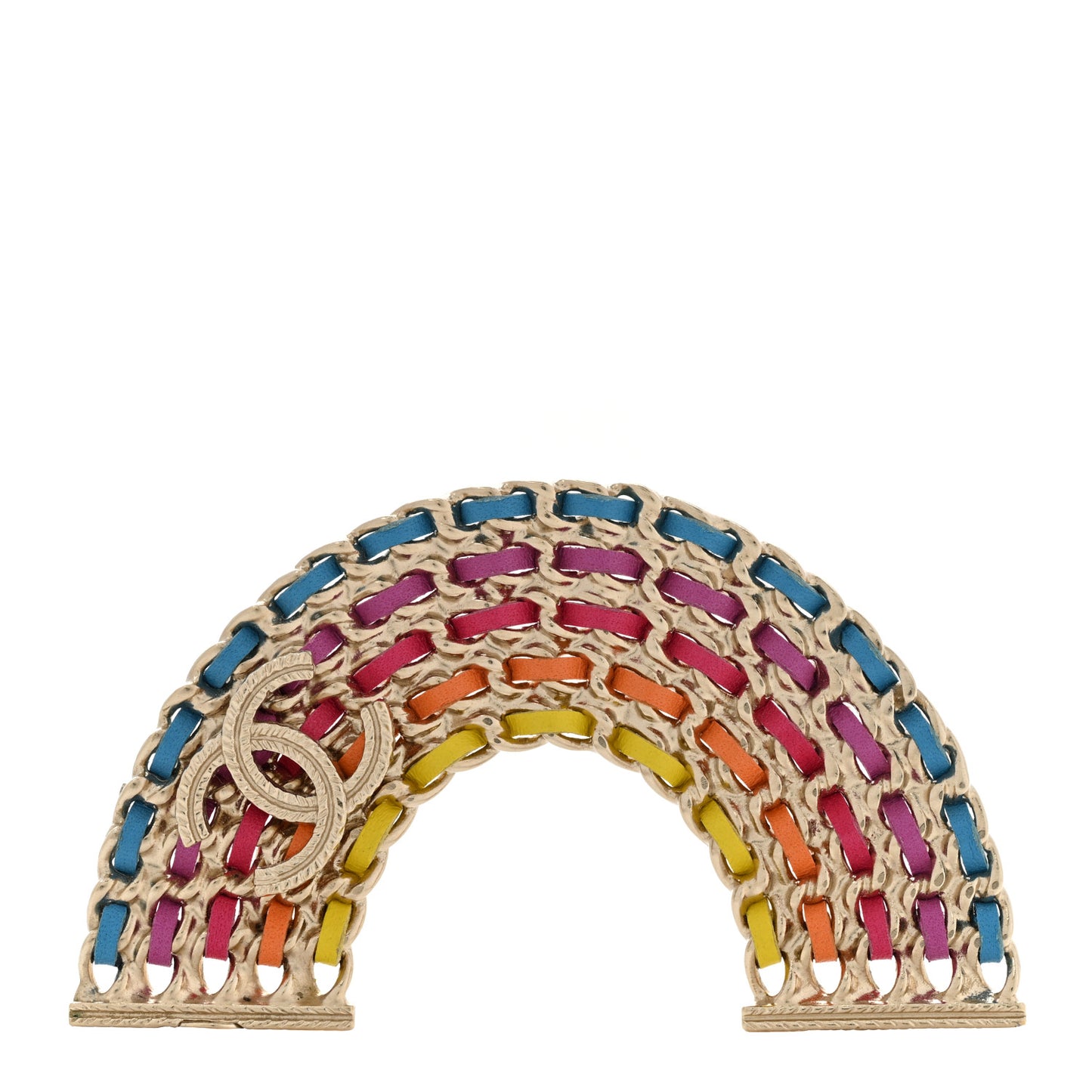Lambskin Chain Rainbow CC Brooch Gold Multicolor