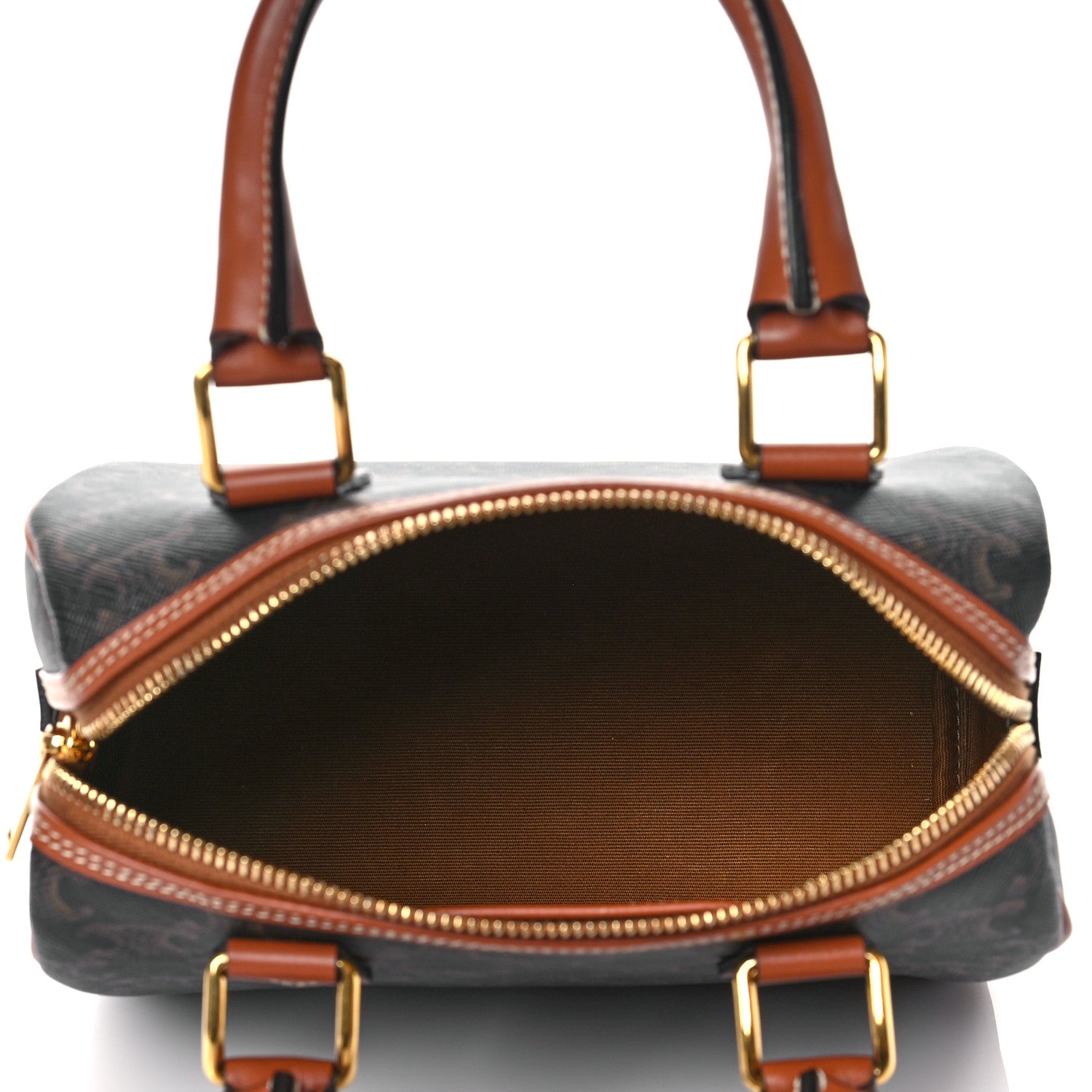 Celine Triomphe Canvas Calfskin Small Boston Bag Tan 5 of 9